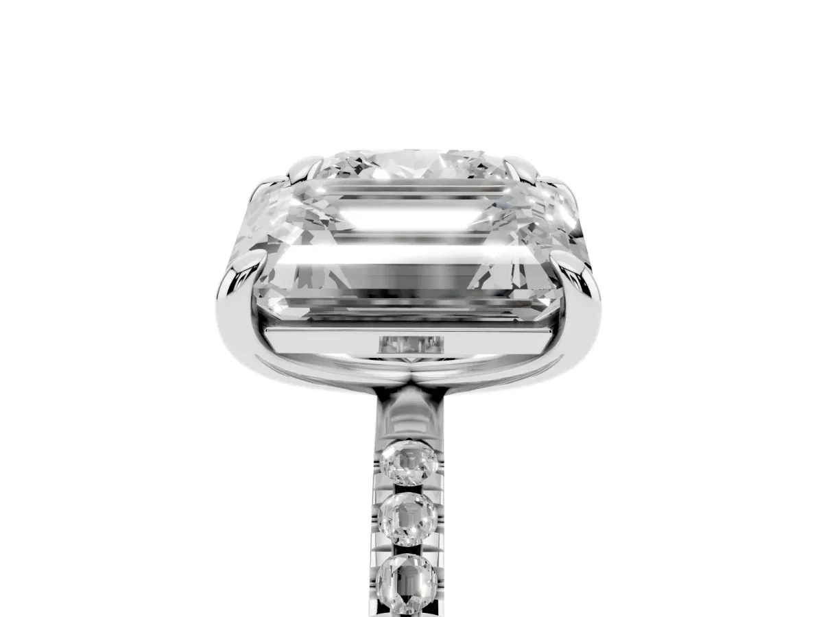 Cushion and Emerald Toi Moi Ring with Prong Setting and Pave Band Silver