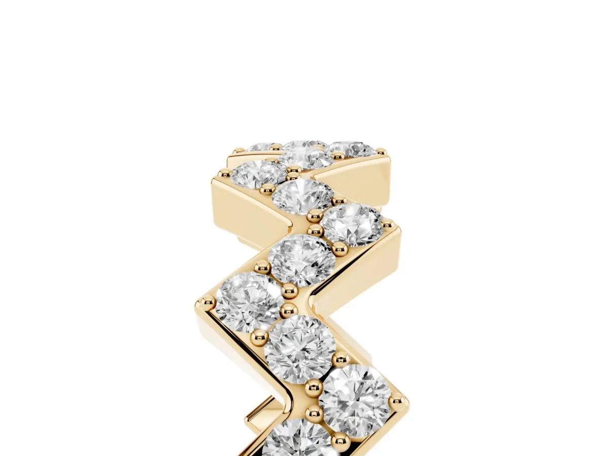 Zigzag Diamond Pave Round Eternity Band with Prong Setting Yellow gold