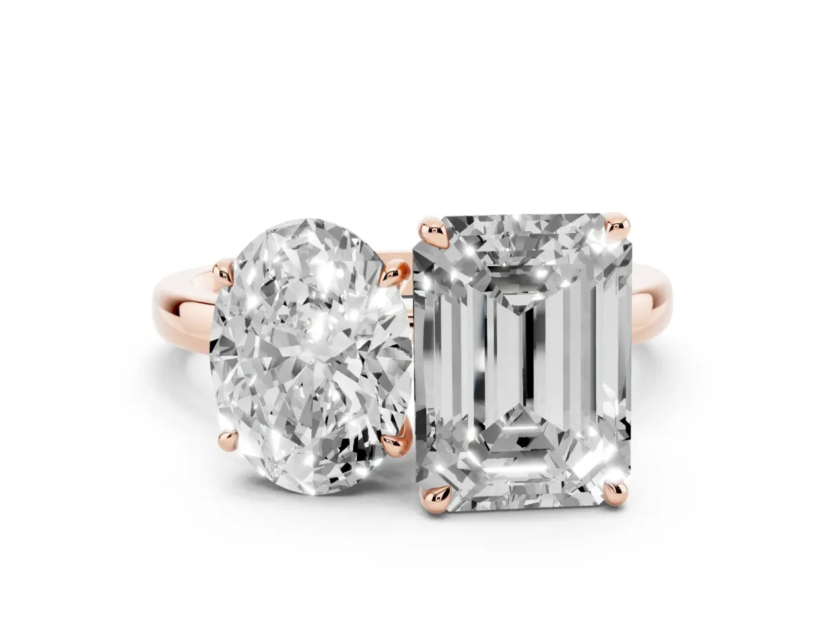 Oval Cut and Emerald Cut Toi Moi Ring with Prong Setting Rose gold