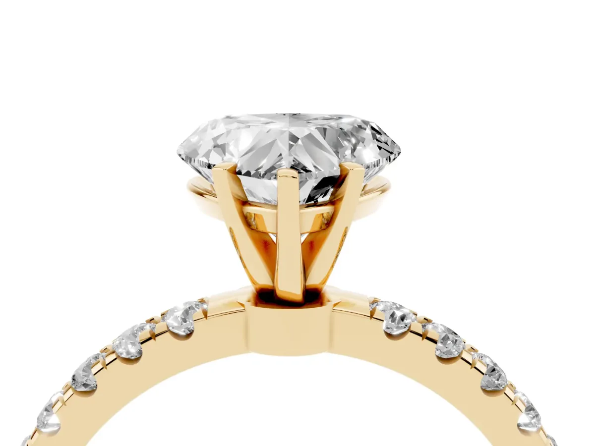 Heart Cut Diamond Solitaire Ring with Pavé Accents and Four-Prong Setting Yellow gold