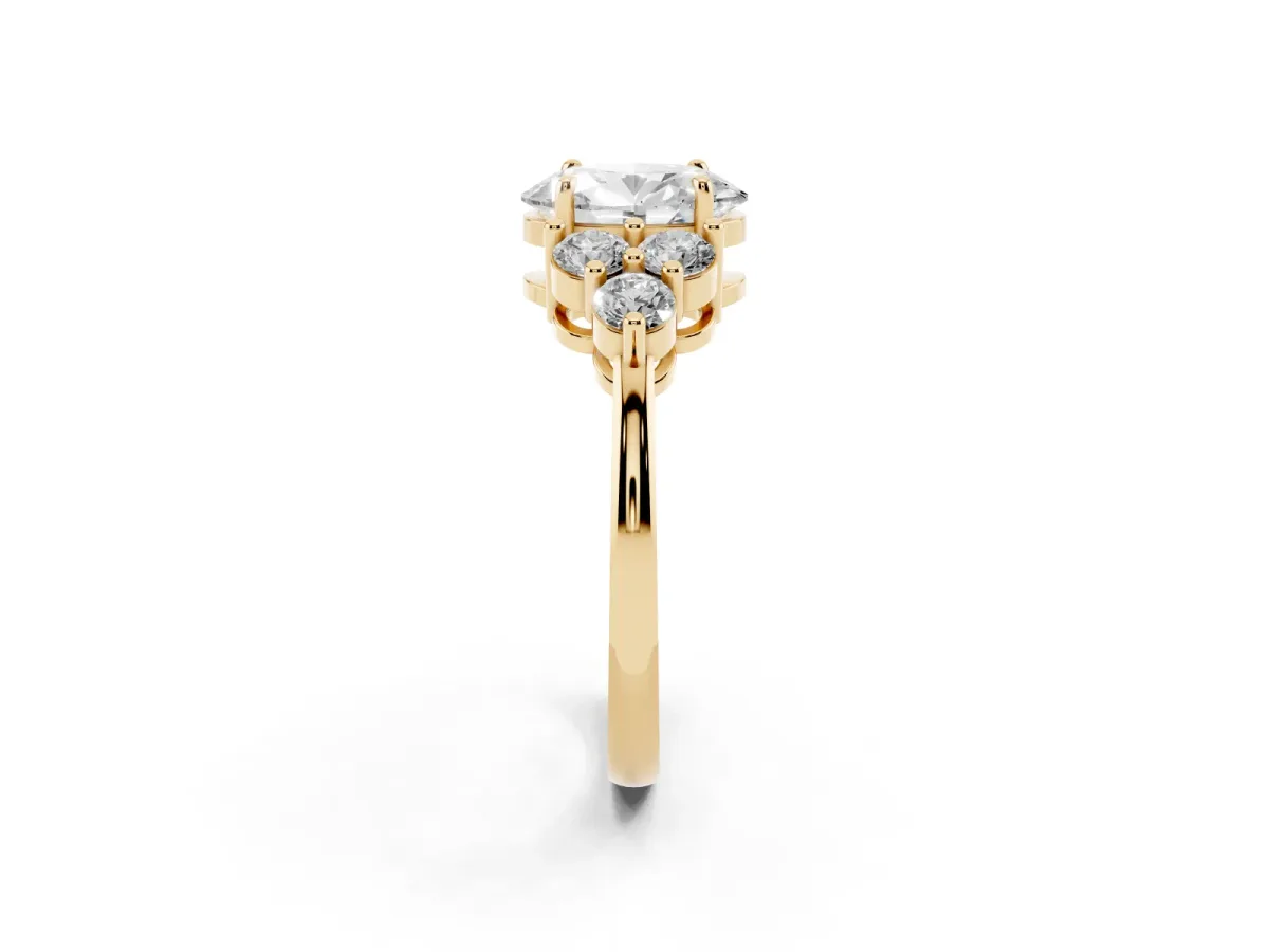 Oval Cut Brilliant Diamond Cluster Accent Solitaire Ring with Prong Setting Yellow gold