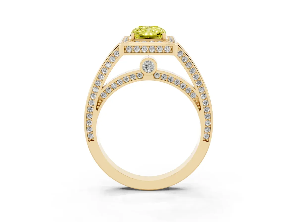 Fancy Yellow Radiant Cut Cut Halo Pave Split Shank Prong Setting Ring Yellow gold