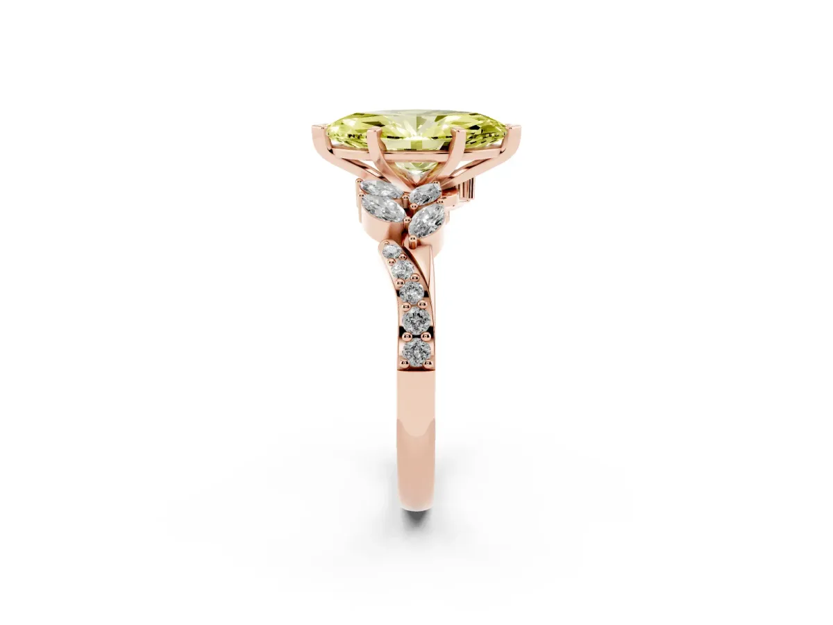 Fancy Yellow Marquise Cut Solitaire Marquise Twist Band with Six-Prong Setting Rose gold