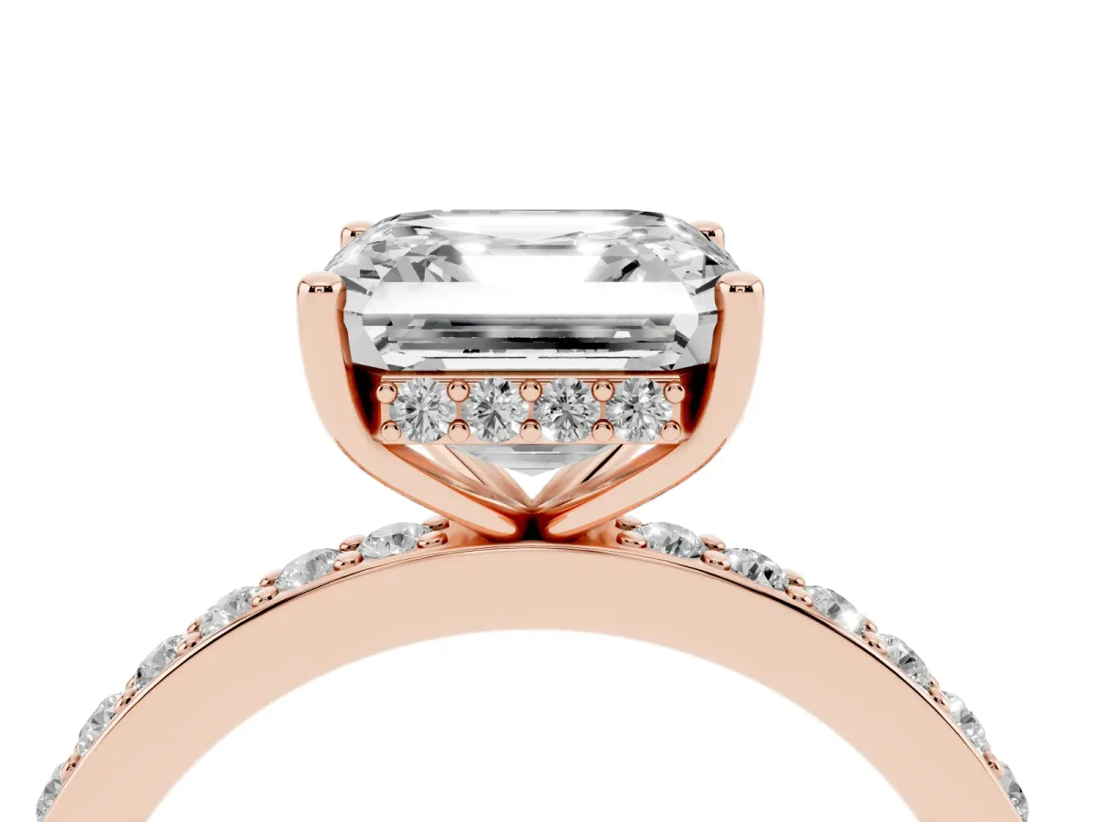 Asscher Cut Cut Diamond Pavé Band Ring with Four-Prong Setting Rose gold