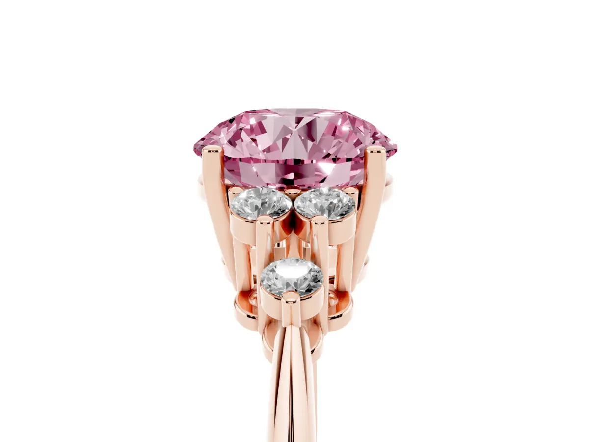 Fancy Pink Round Cut Cut Diamond Cluster Ring with Solitaire Band and Four-Prong Setting Rose gold