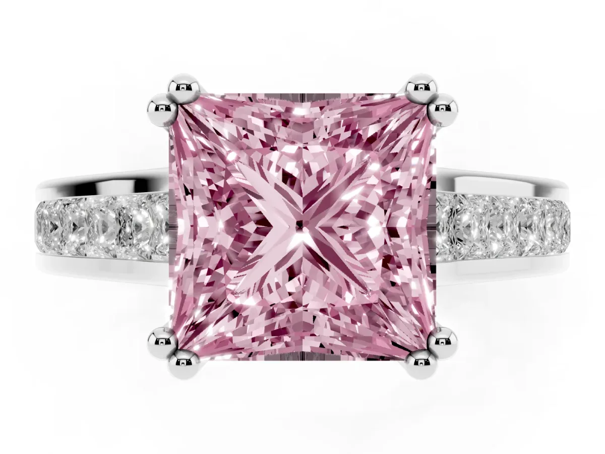 Fancy Pink Princess Cut Cut Channel Set Solitaire Engagement Ring with Prong Setting Platinum
