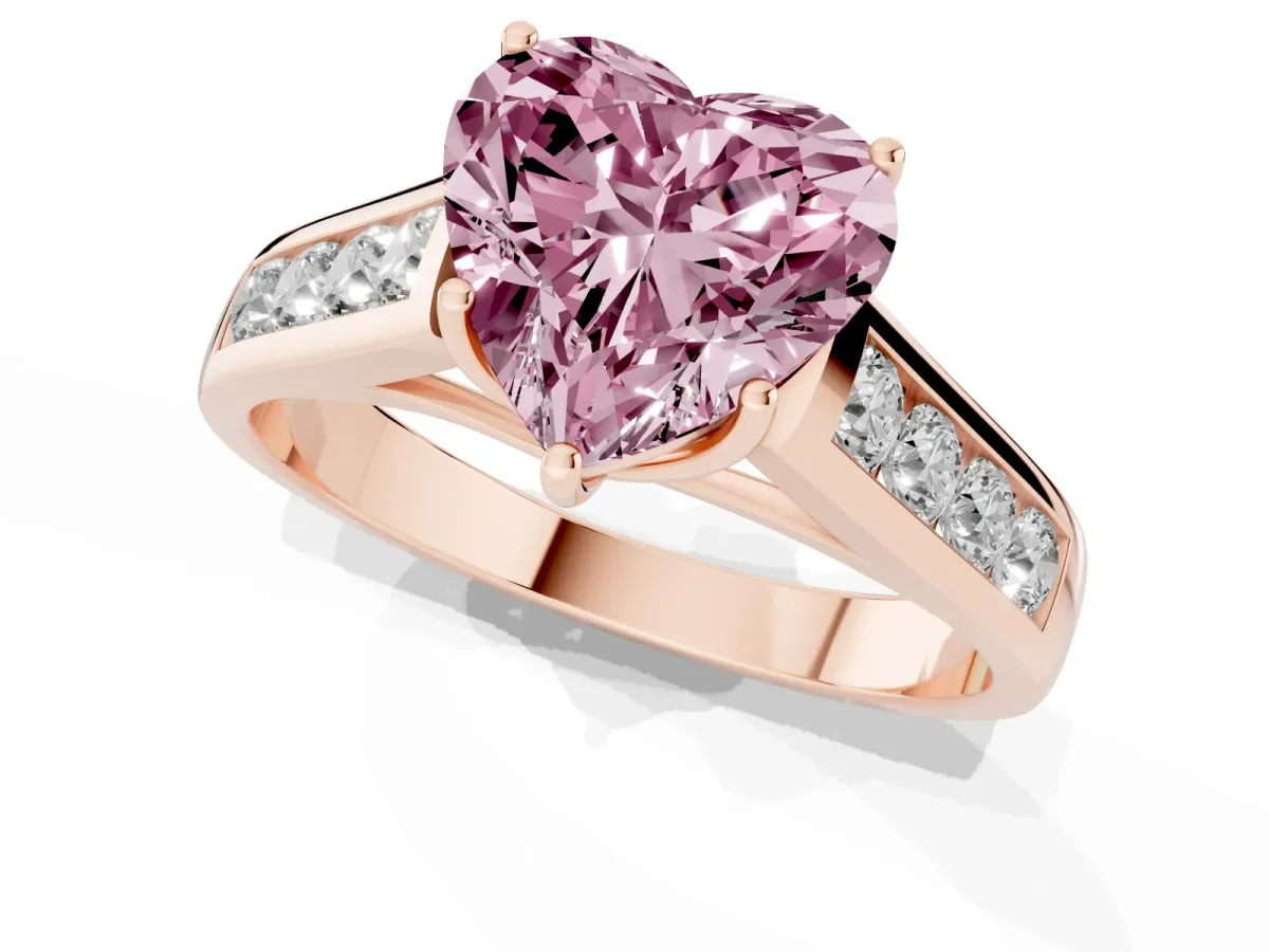 Fancy Pink Heart Cut Solitaire Channel-Set Diamond Engagement Ring with Four-Prong Setting Rose gold