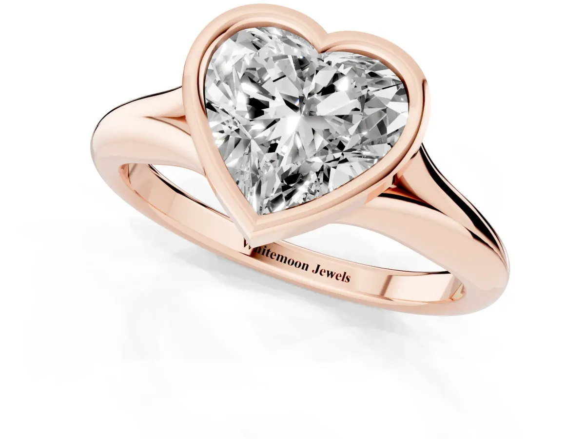 Bezel Set Heart Cut Solitaire Diamond Ring with Smooth Band Rose gold