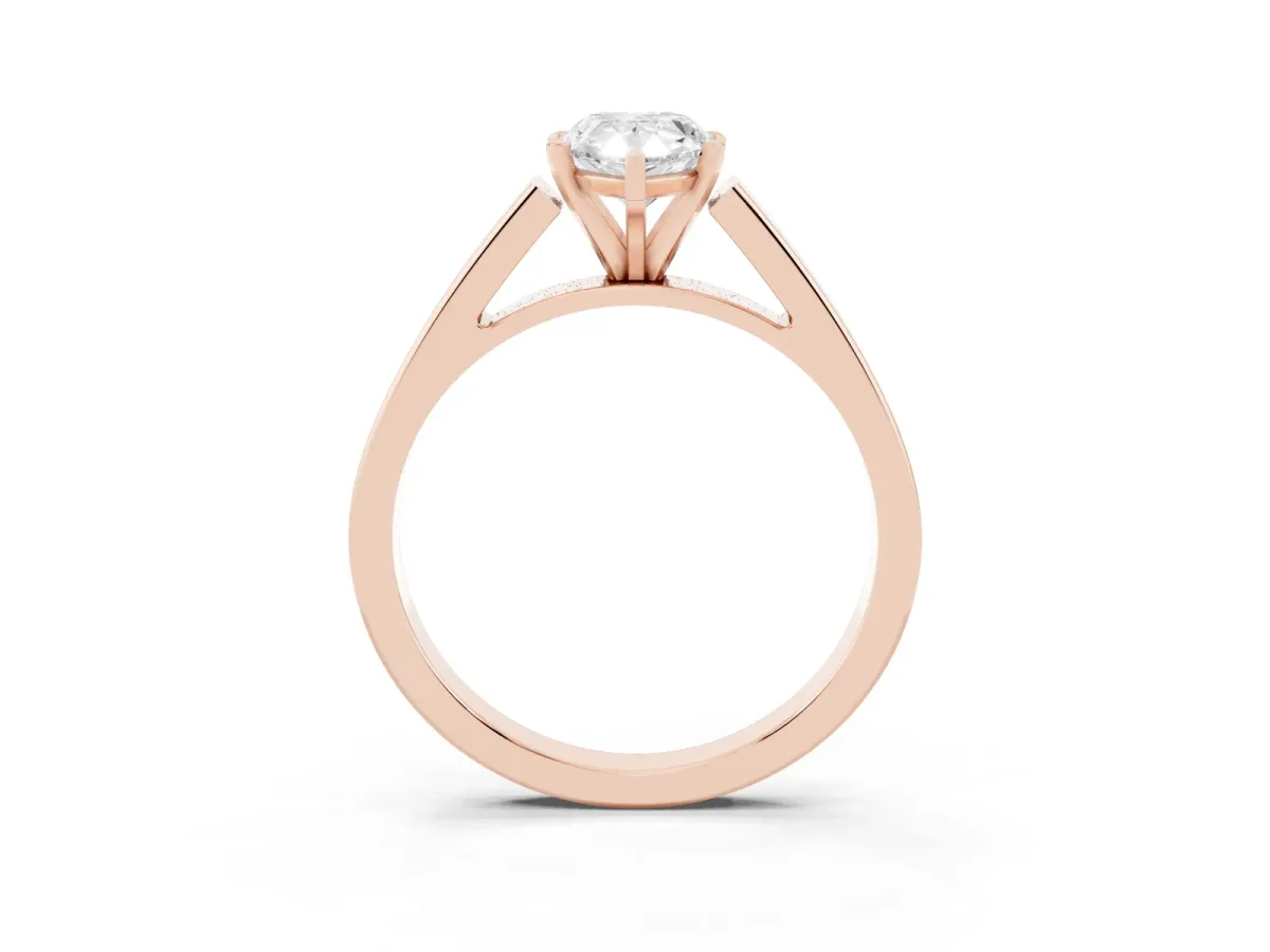 Pear Cut Solitaire Engagement Ring with Four-Prong Setting and Tapered Band Rose gold