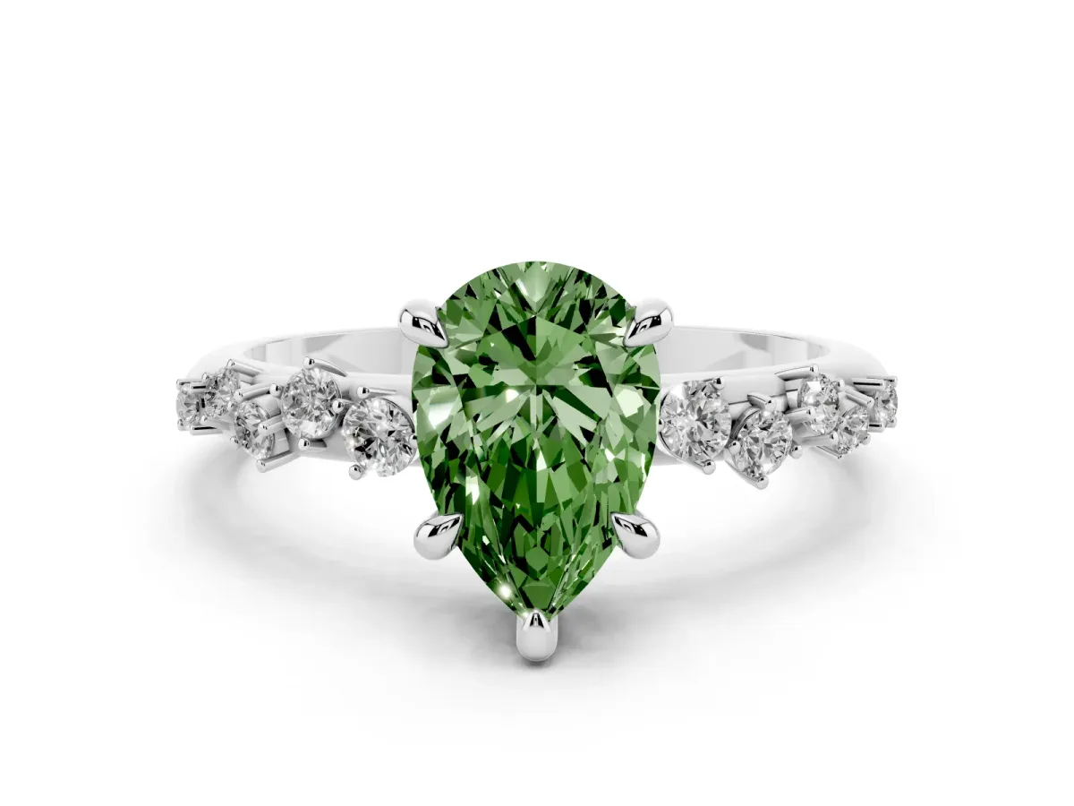 Fancy Green Pear Cut Cut Diamond Vine Band with Four-Prong Setting Platinum