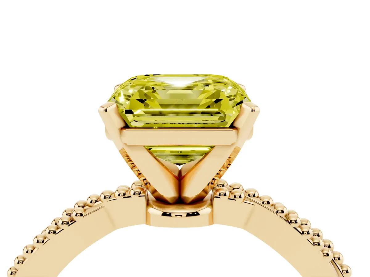 Fancy Yellow Asscher Cut Solitaire Twisted Band with Bead Prong Setting Yellow gold