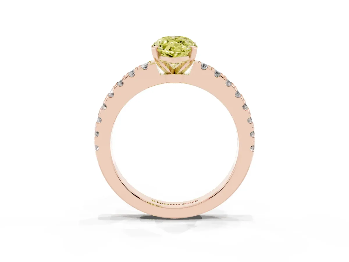 Fancy Yellow Marquise Cut Solitaire Diamond with Pavé Band and Four-Prong Setting Rose gold