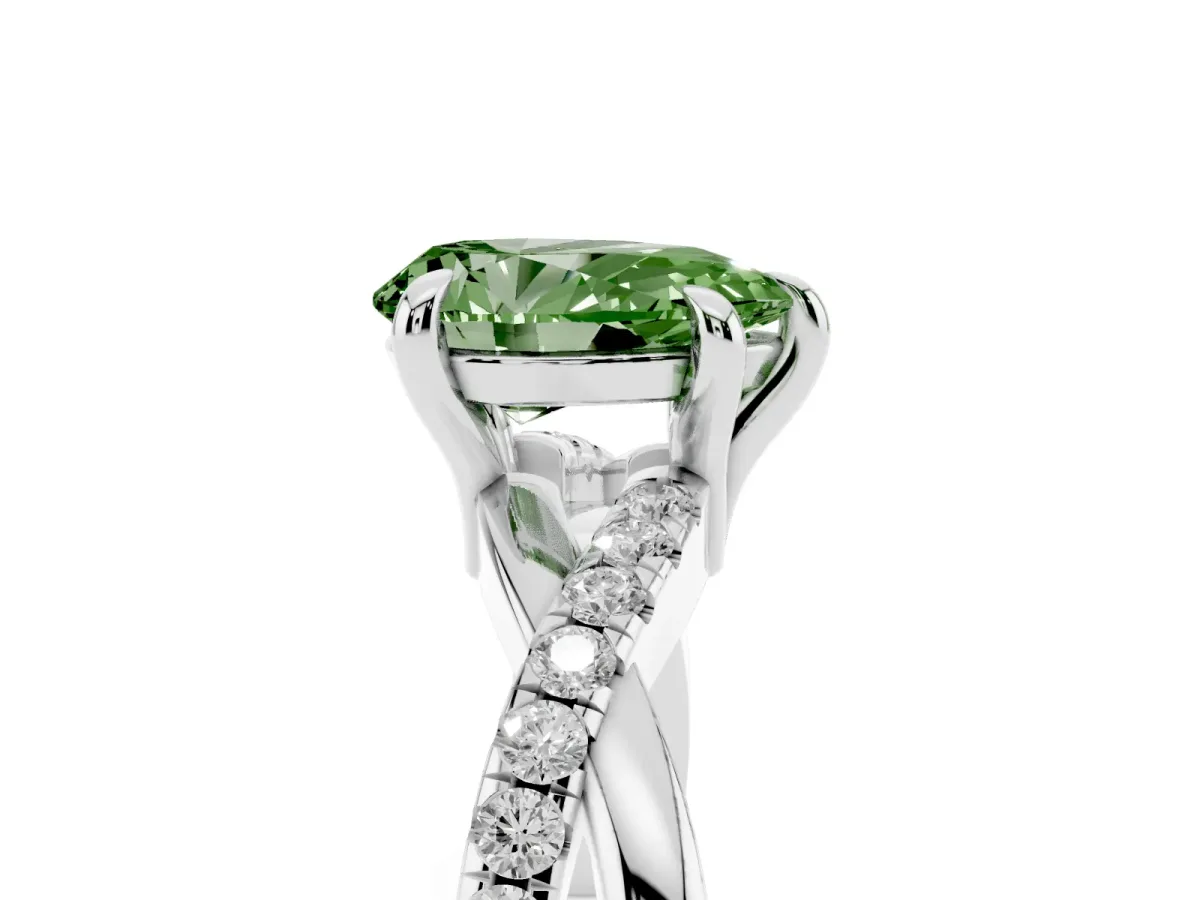Fancy Green Pear Cut Cut Diamond Twist Band Solitaire with Prong Setting Silver