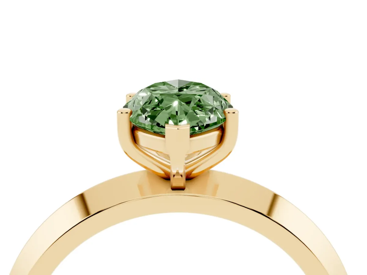 Fancy Green Marquise Cut Cut Solitaire Engagement Ring with Flat Band and Four-Prong Setting Yellow gold