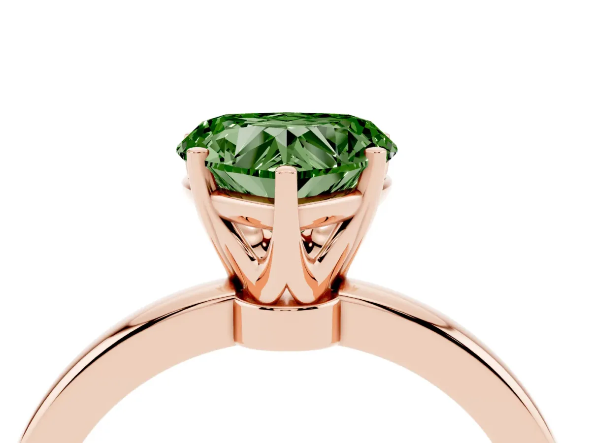 Fancy Green Heart Cut Solitaire Diamond Ring with Six-Prong Setting on a Classic Band Rose gold
