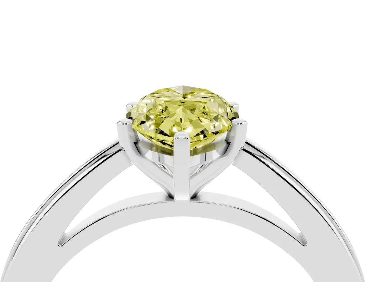 Fancy Yellow Marquise Cut Solitaire Diamond Ring with Four-Prong Setting and Classic Band Platinum