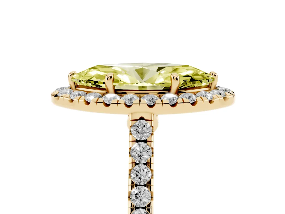 Fancy Yellow Marquise Cut Halo Pave Diamond Engagement Ring with Four-Prong Setting Yellow gold