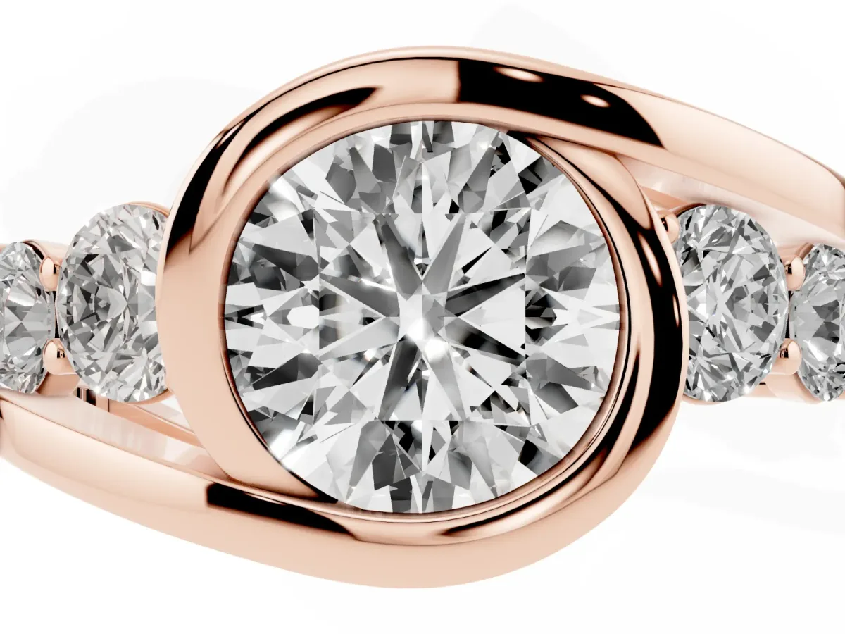 Bezel Set Round Cut Diamond Bypass Ring with Round Accents Rose gold