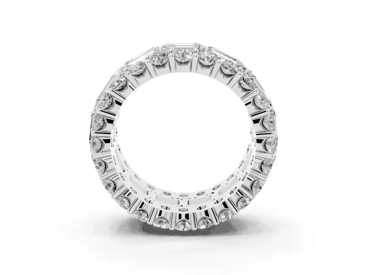 Emerald Cut and Round Diamond Three-Row Eternity Mens Band Platinum