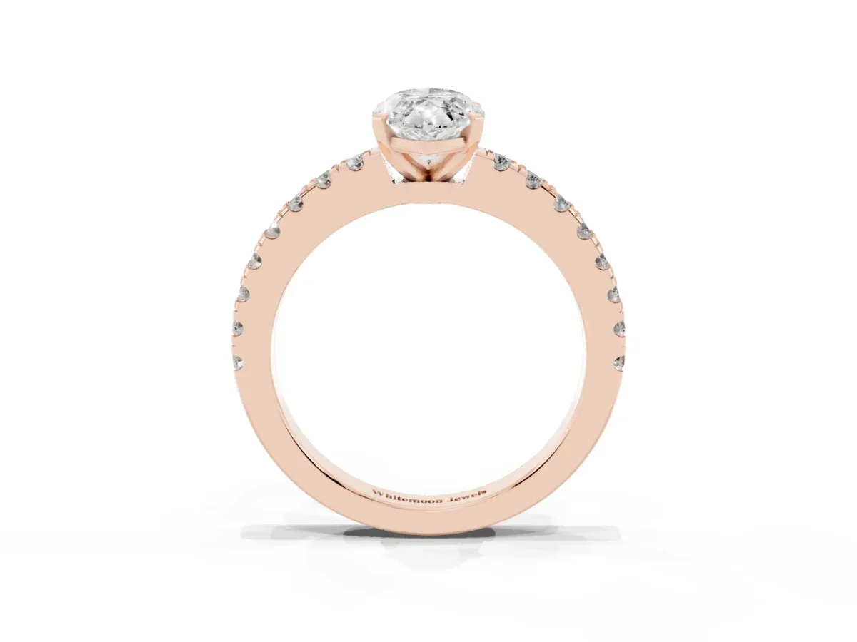 Marquise Cut Solitaire Diamond with Pavé Band and Four-Prong Setting Rose gold