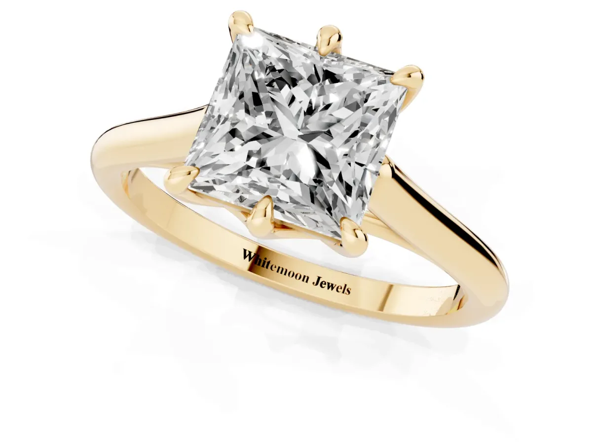 Princess Cut Solitaire Engagement Ring with Six-Prong Setting and Classic Band Yellow gold