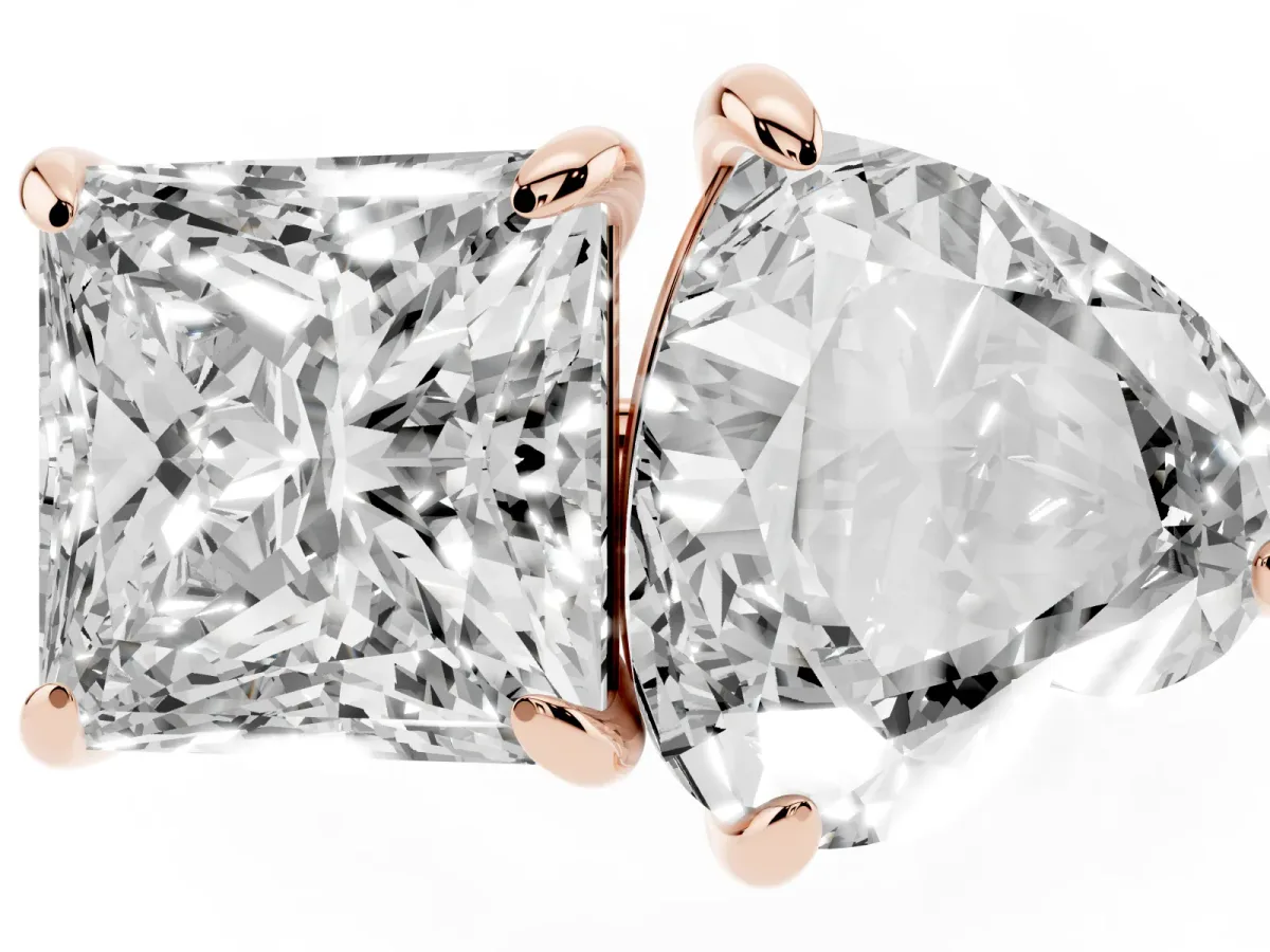 Heart and Princess Toi Moi Ring with Prong Setting and Pave Band Rose gold
