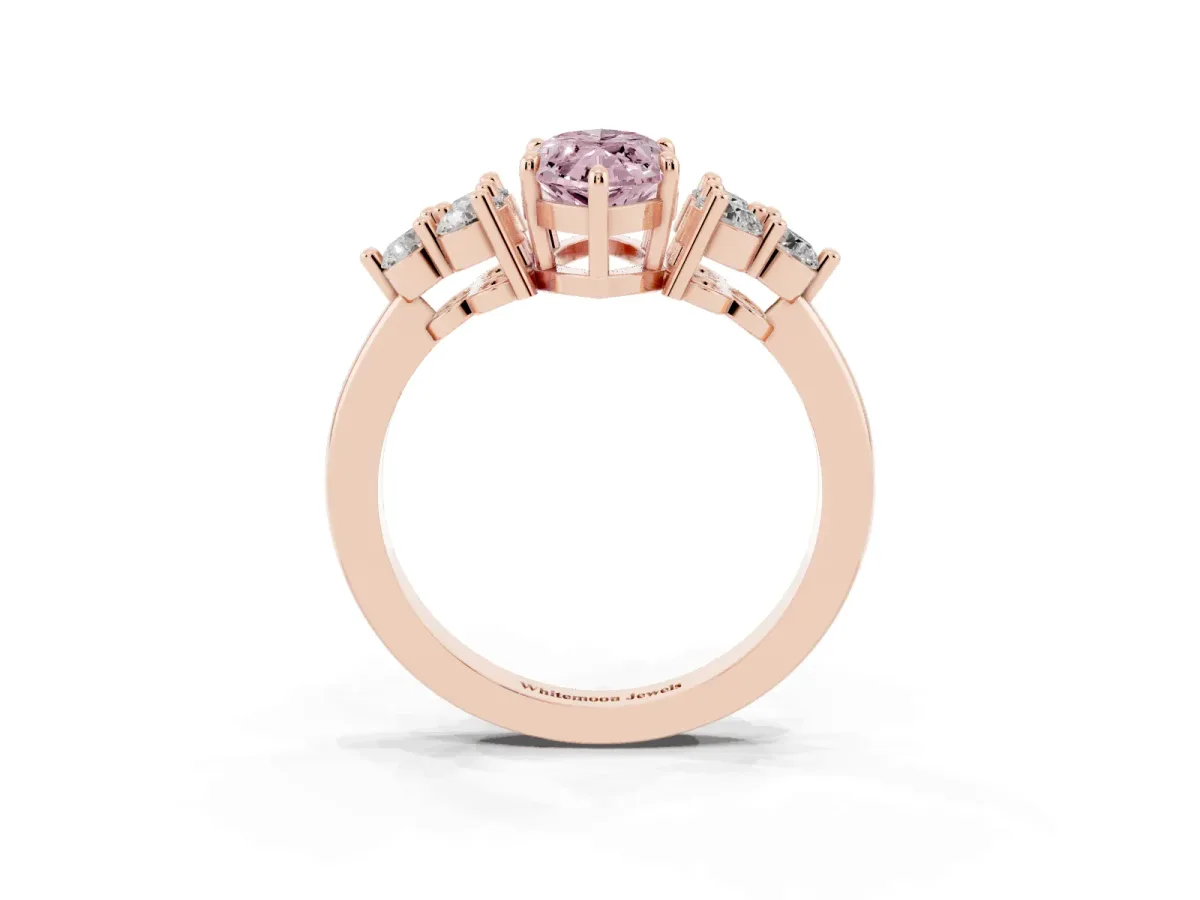 Fancy Pink Marquise Cut Brilliant Diamond Cluster Accent Solitaire Ring with Prong Setting Rose gold