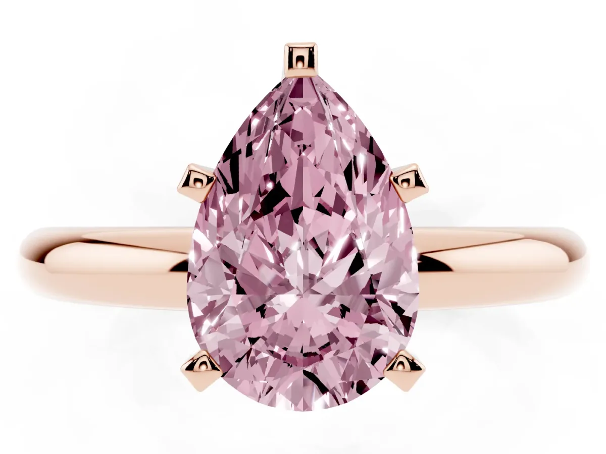 Fancy Pink Pear Cut Diamond Solitaire Engagement Ring with Round Band and Four-Prong Setting Rose gold