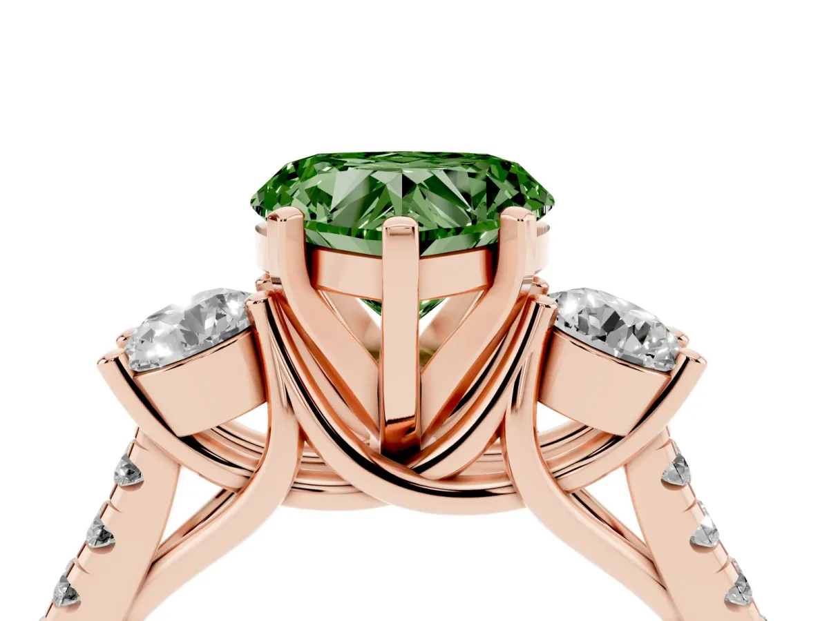 Fancy Green Three-Stone Heart Cut Diamond Pavé Band with Four-Prong Setting Rose gold