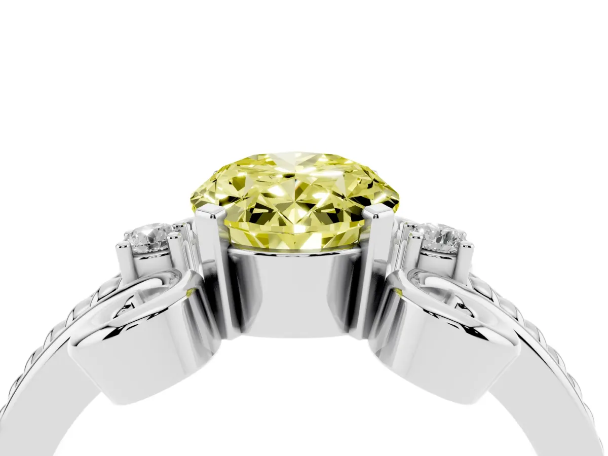 Fancy Yellow Oval Cut Solitaire Twisted Band Scroll Prong Ring Platinum