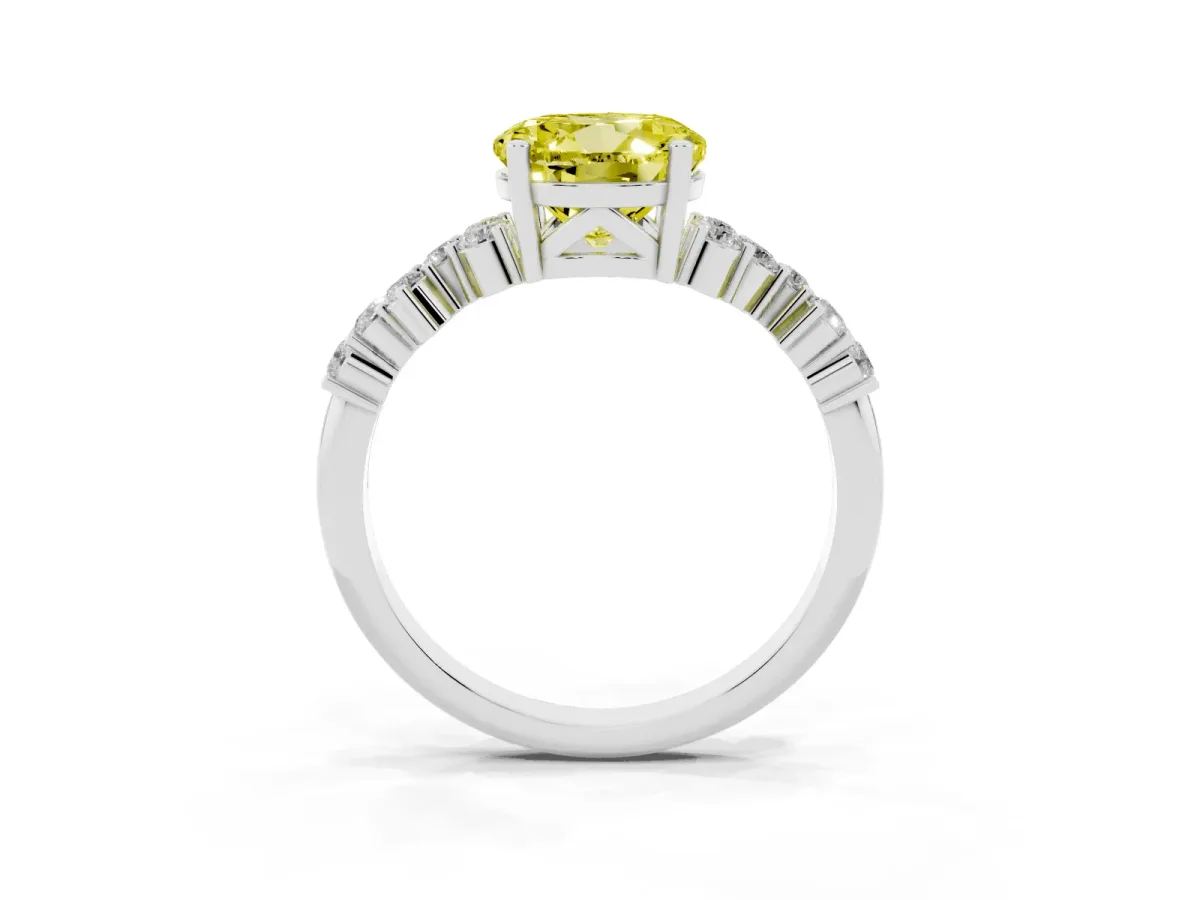 Fancy Yellow Round Cut Diamond Scattered Round Accent Ring with Prong Setting Silver