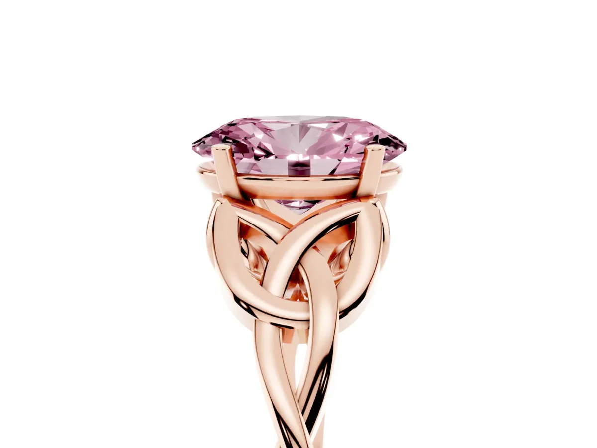 Fancy Pink Oval Cut Diamond Solitaire Engagement Ring with Celtic Knot Band and Four-Prong Setting Rose gold