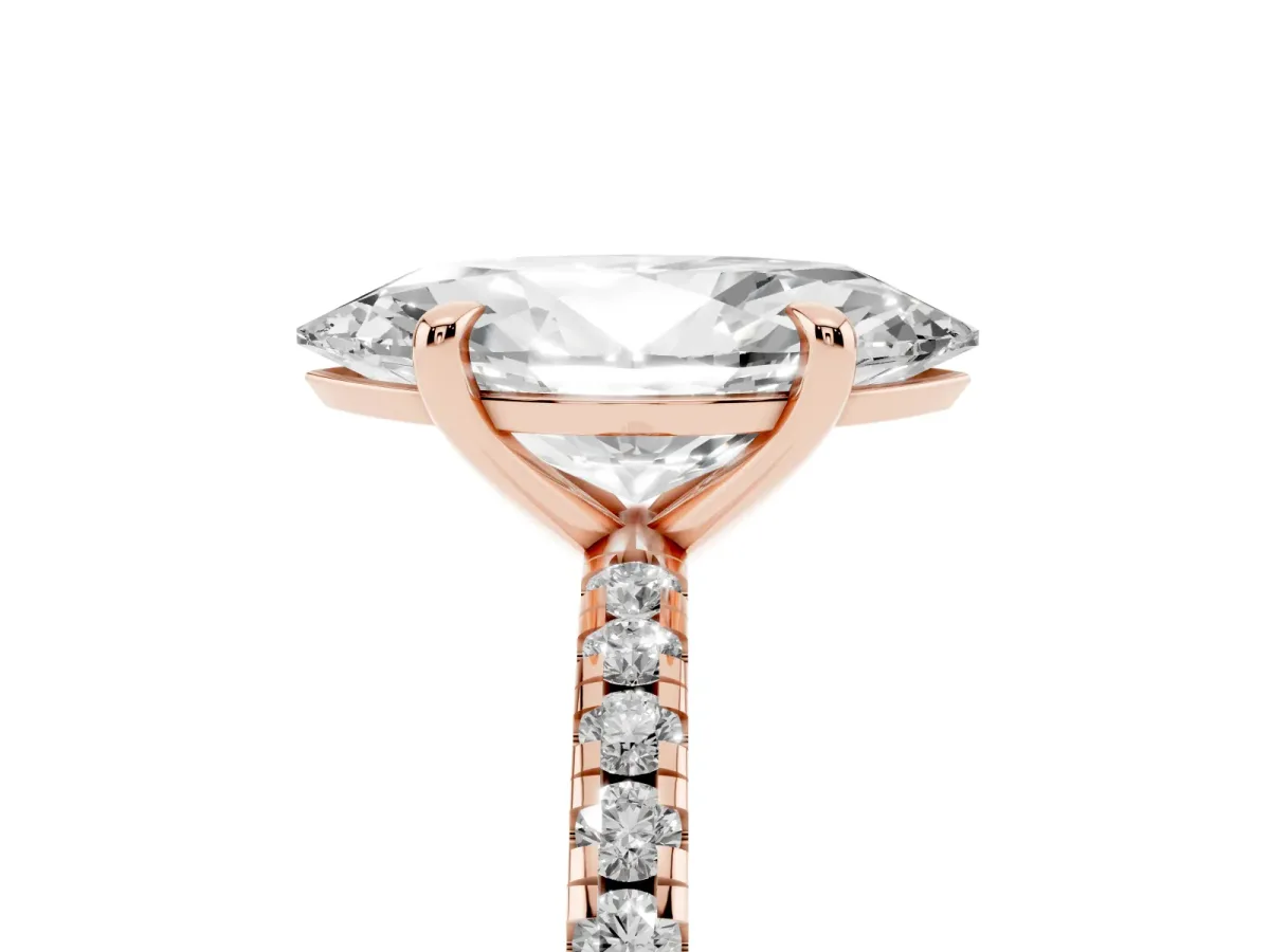 Marquise Cut Diamond Brilliant Solitaire Ring with Pavé Band and Four-Prong Setting Rose gold
