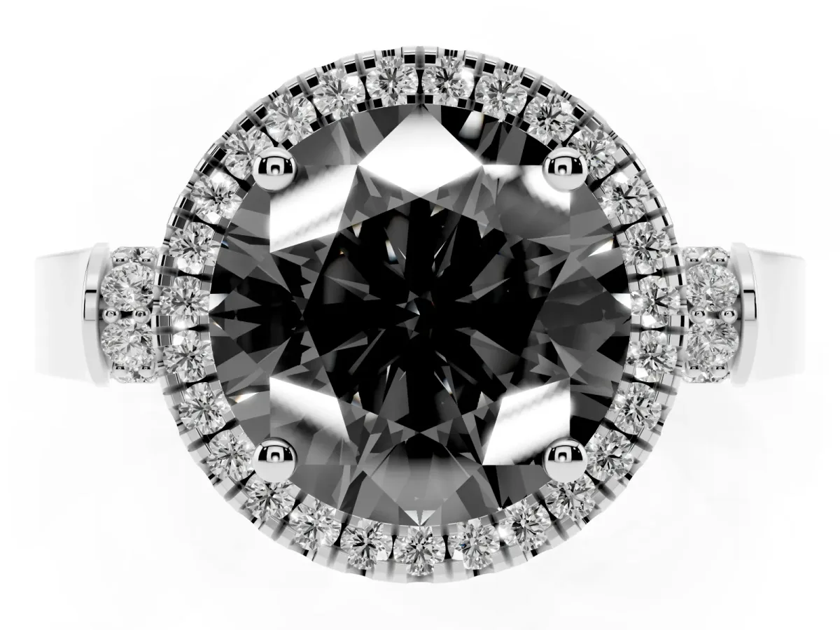 Fancy Black Round Cut Halo Round Diamond Twist Band with Four-Prong Setting Platinum