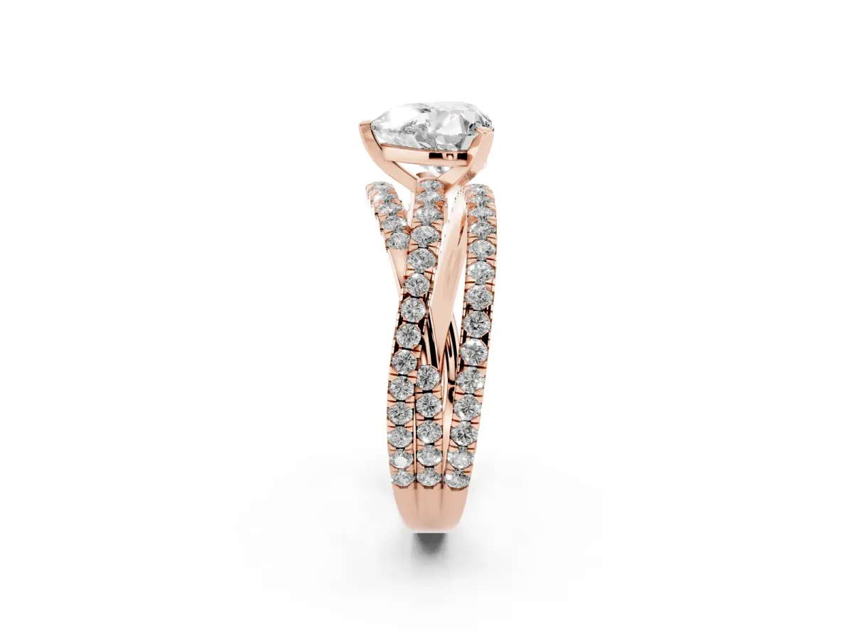 Heart Cut Solitaire Twist Band with Pavé Setting and Four-Prong Setting Rose gold