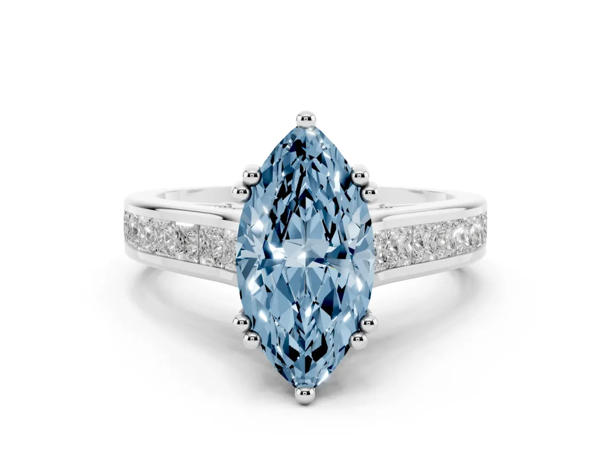 Fancy Blue Marquise Cut Cut Channel Set Solitaire Engagement Ring with Prong Setting Silver