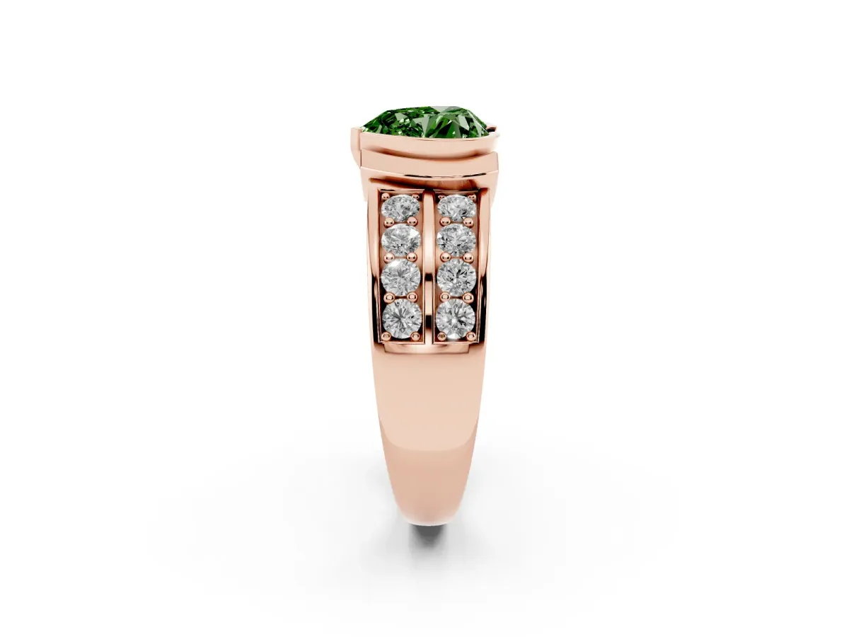 Fancy Green Heart Cut Brilliant Diamond Channel Set Wide Band Ring with Bezel Setting Rose gold
