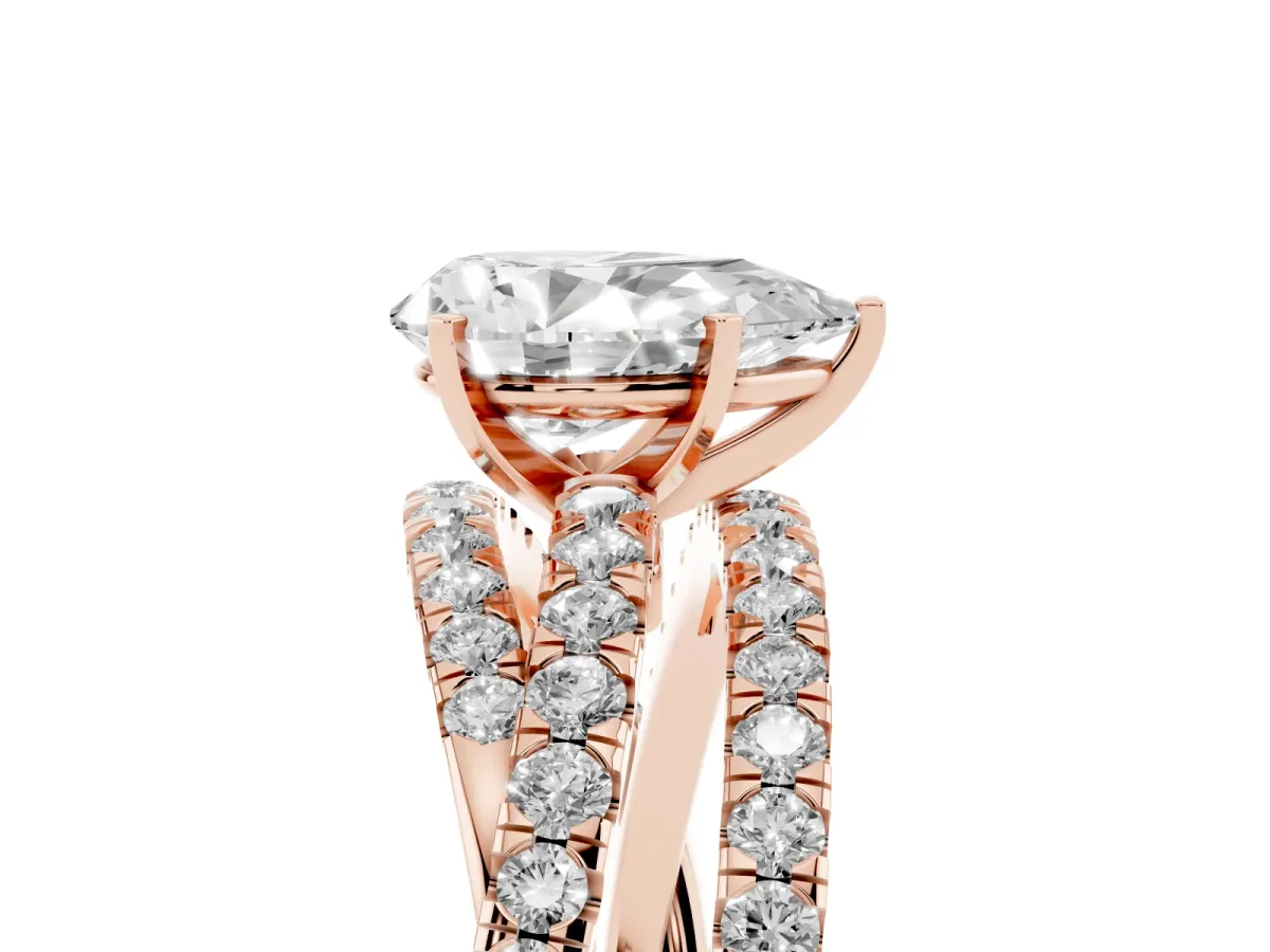 Pear Cut Solitaire Twist Band with Pavé Setting and Four-Prong Setting Rose gold