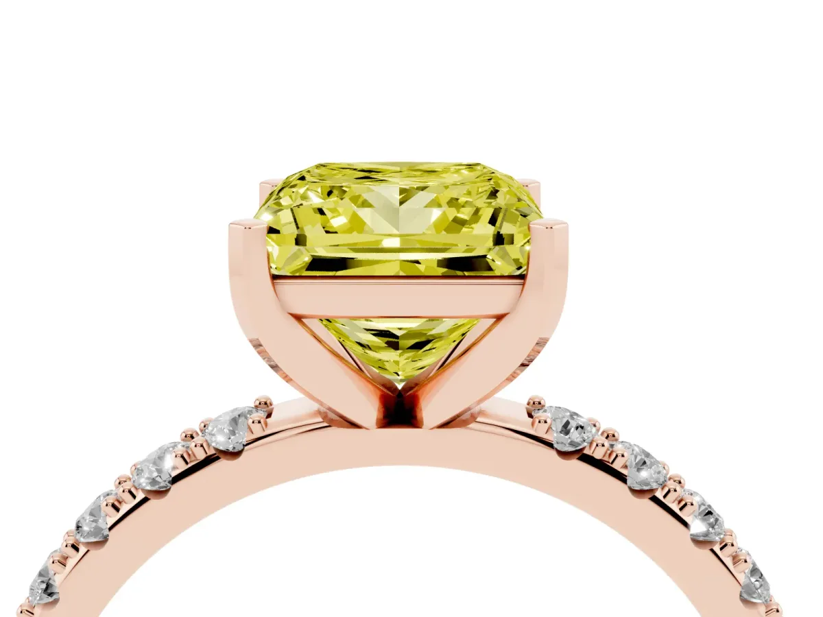 Fancy Yellow Princess Cut Diamond Solitaire Pavé Band with Four-Prong Setting Rose gold