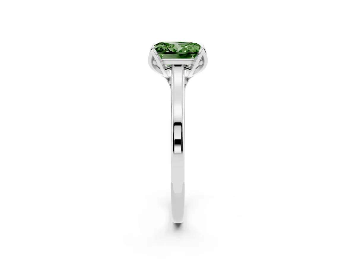 Fancy Green Princess Cut Diamond Solitaire Ring with Flower Prong Setting and Classic Band Platinum