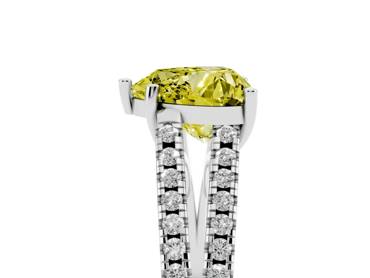Fancy Yellow Heart Cut Diamond Solitaire Engagement Ring with Split Shank Pavé Band Silver