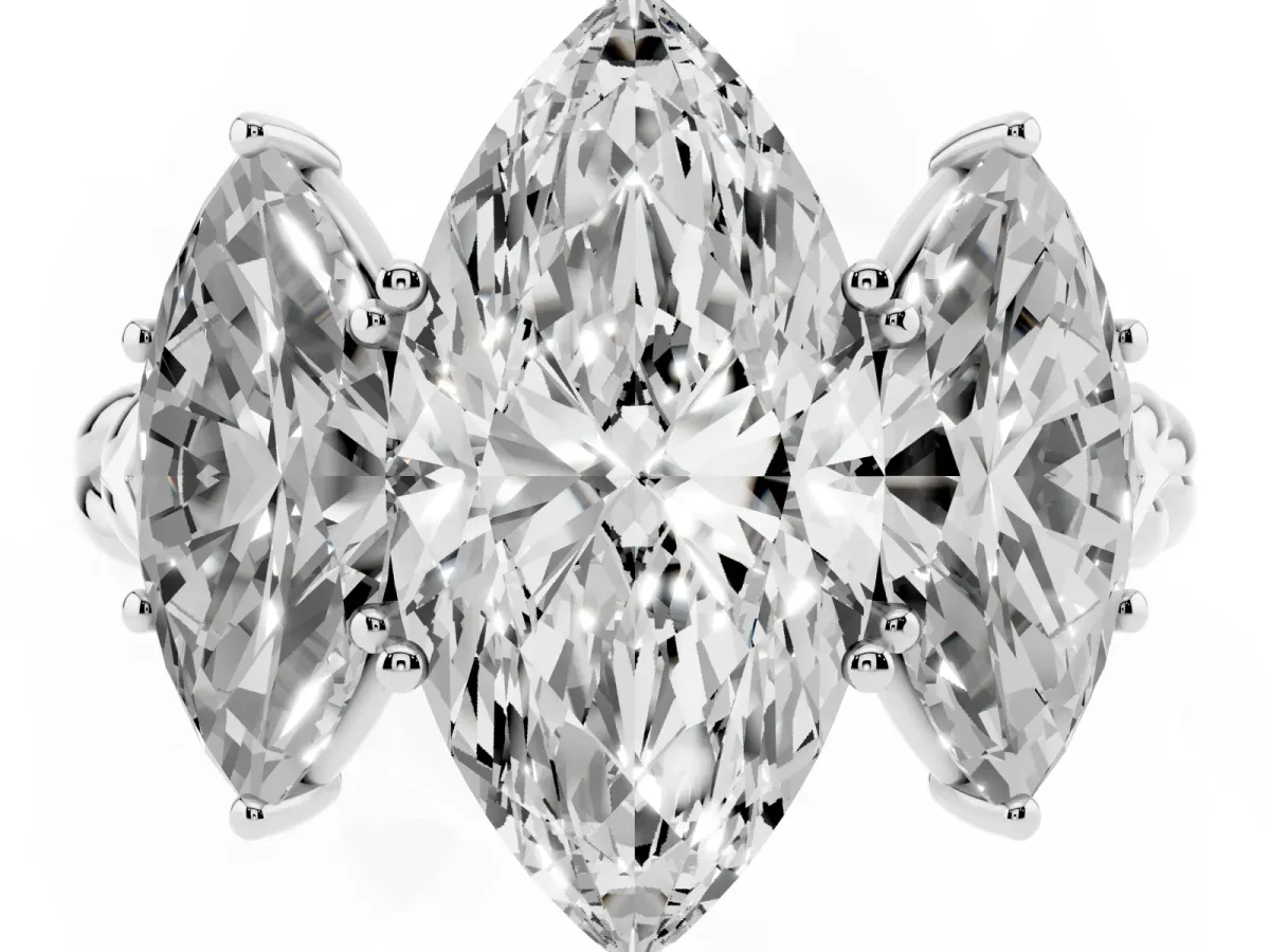 Three-Stone Marquise Cut Diamond Braided Band Ring with Four-Prong Setting Platinum