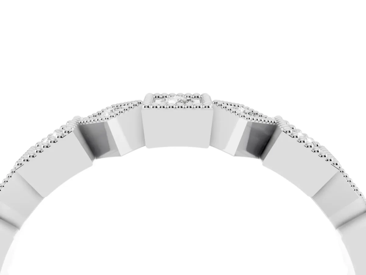 Milgrain Square Diamond Eternity Band with Bezel Setting Silver