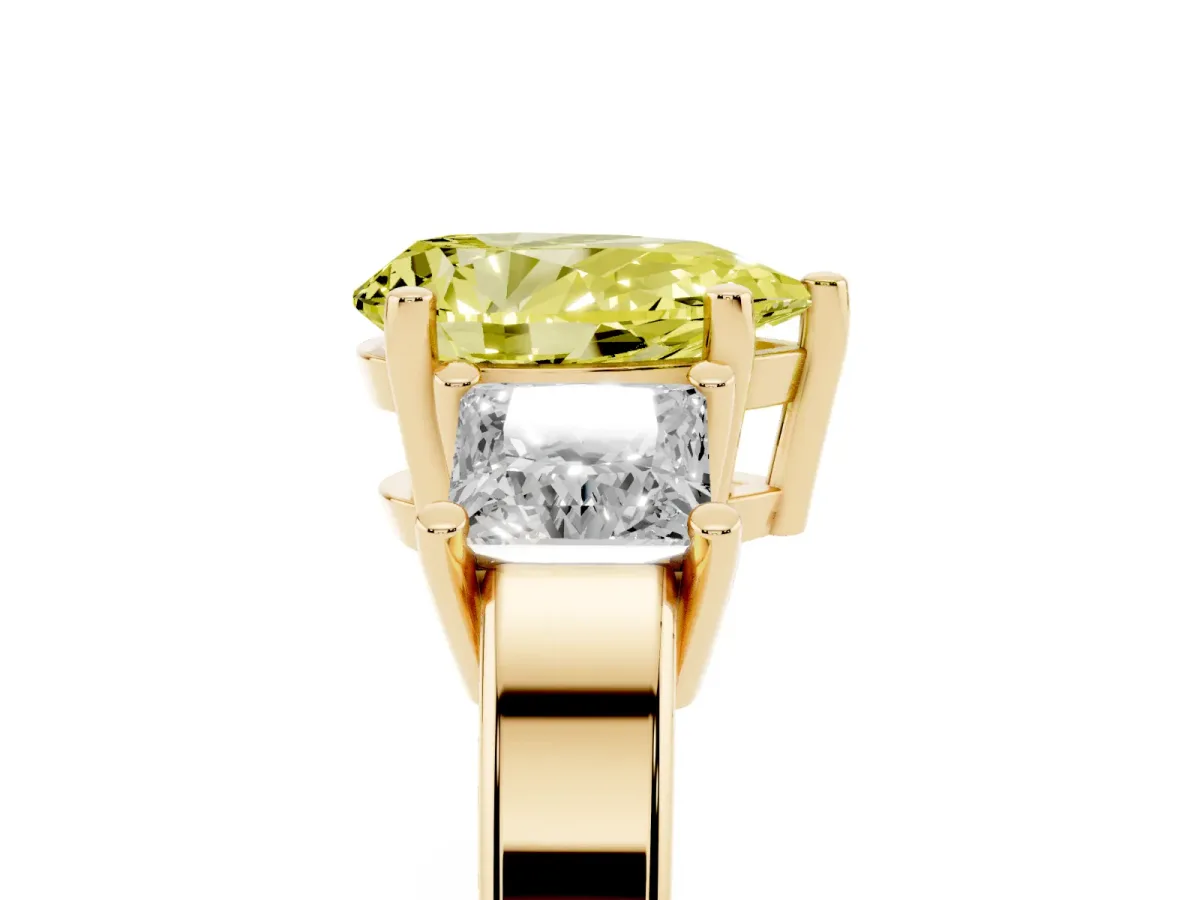 Fancy Yellow Three-Stone Pear Cut Cut Solitaire Ring with Prong Setting Yellow gold