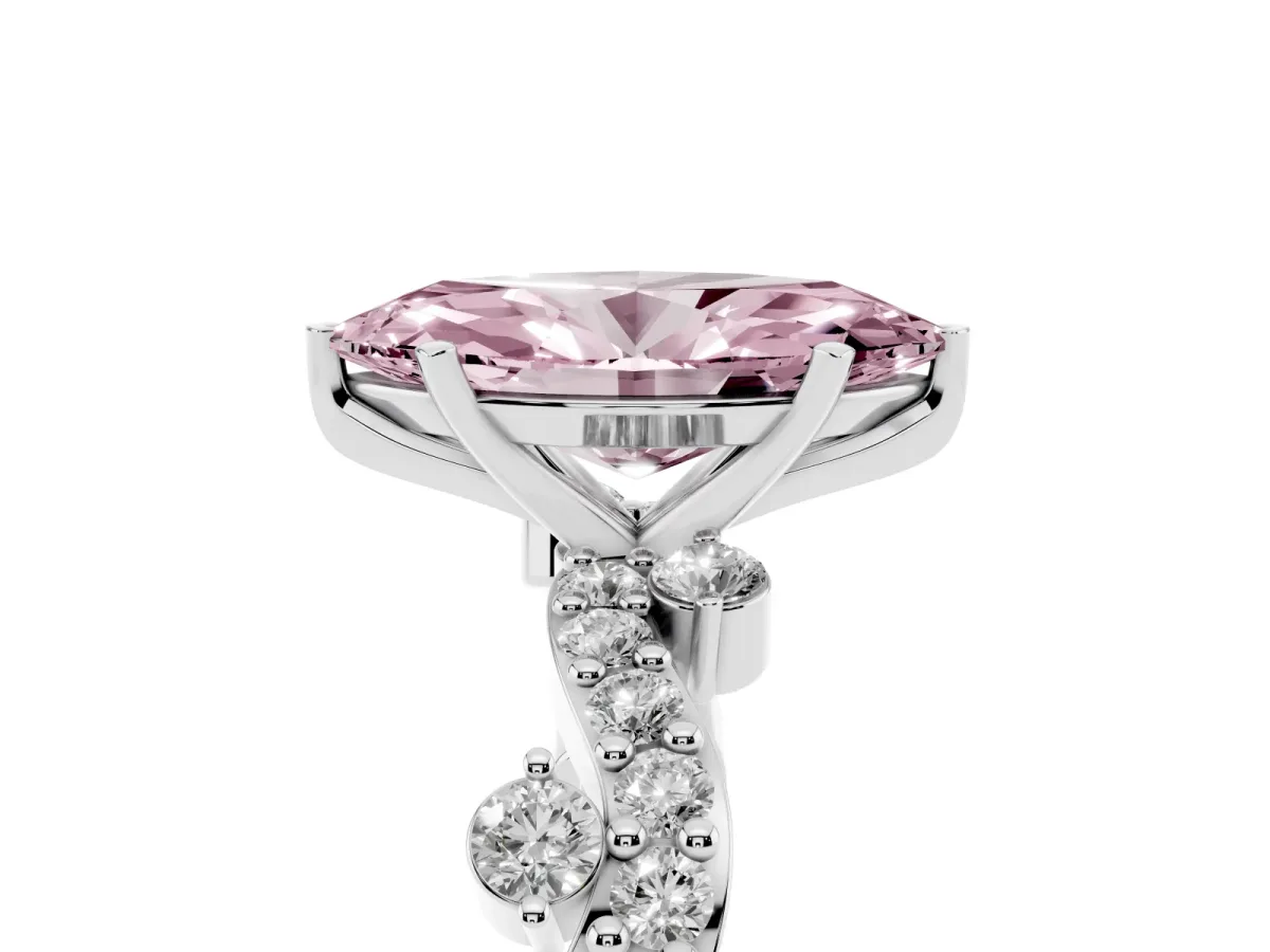 Fancy Pink Marquise Cut Cut Solitaire Diamond Twisted Band with Pave Setting Silver