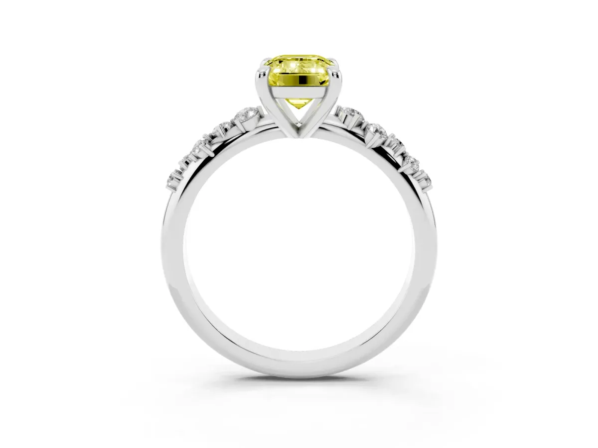 Fancy Yellow Emerald Cut Cut Diamond Vine Band with Four-Prong Setting Platinum