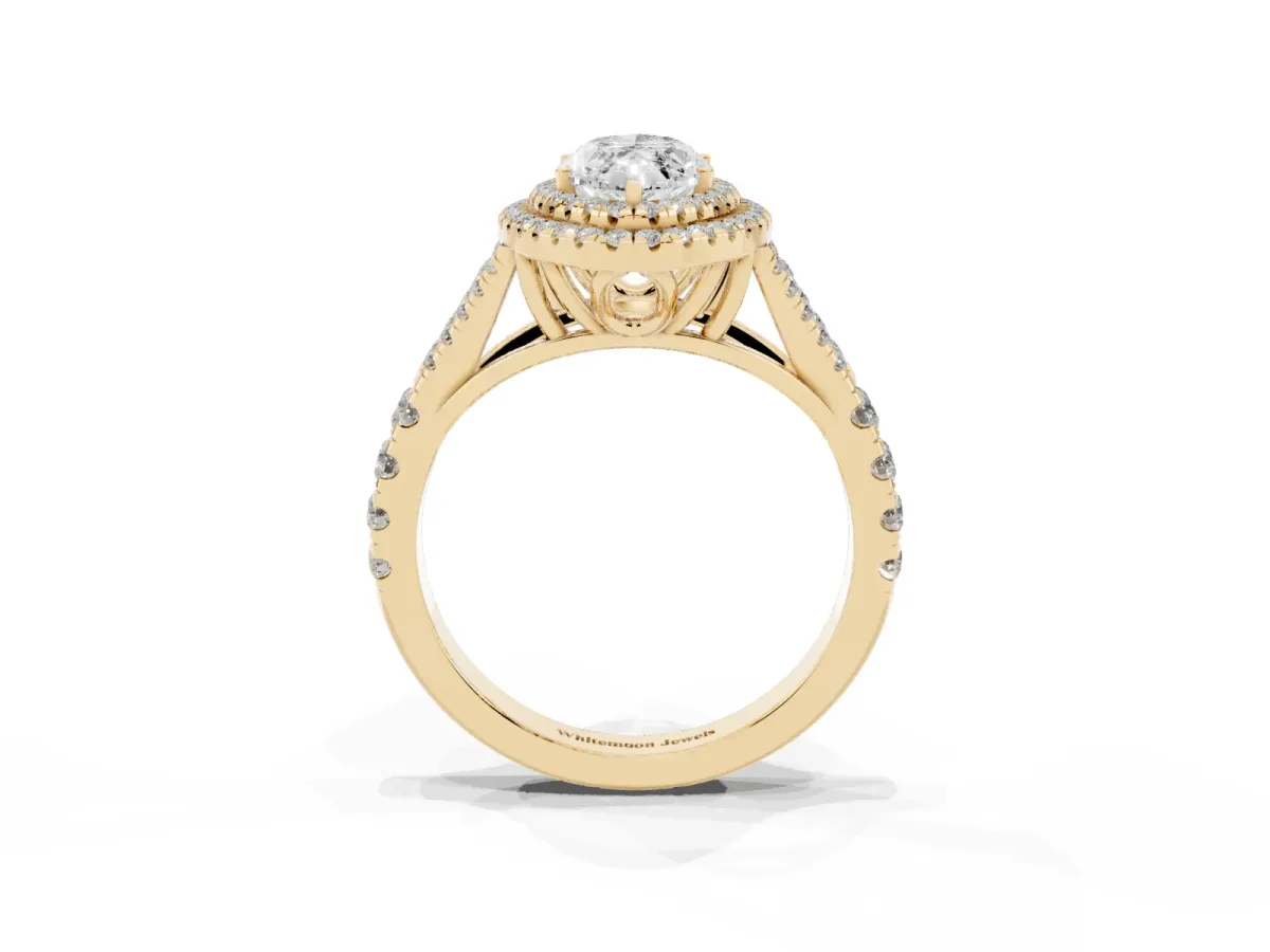 Marquise Cut Cut Double Halo Split Shank Diamond Ring with Prong Setting Yellow gold