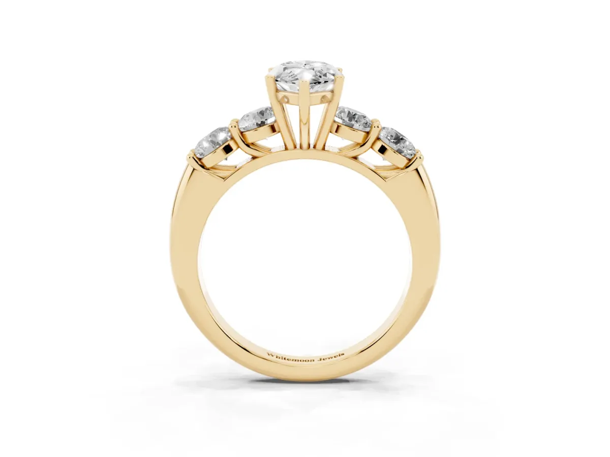 Marquise Cut Cut Five-Stone Prong Set Diamond Ring with Classic Band Yellow gold