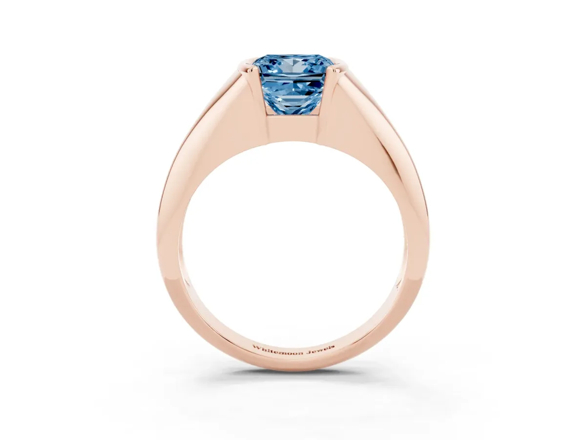 Fancy Blue Princess Cut Solitaire Tension Set Diamond Ring Rose gold