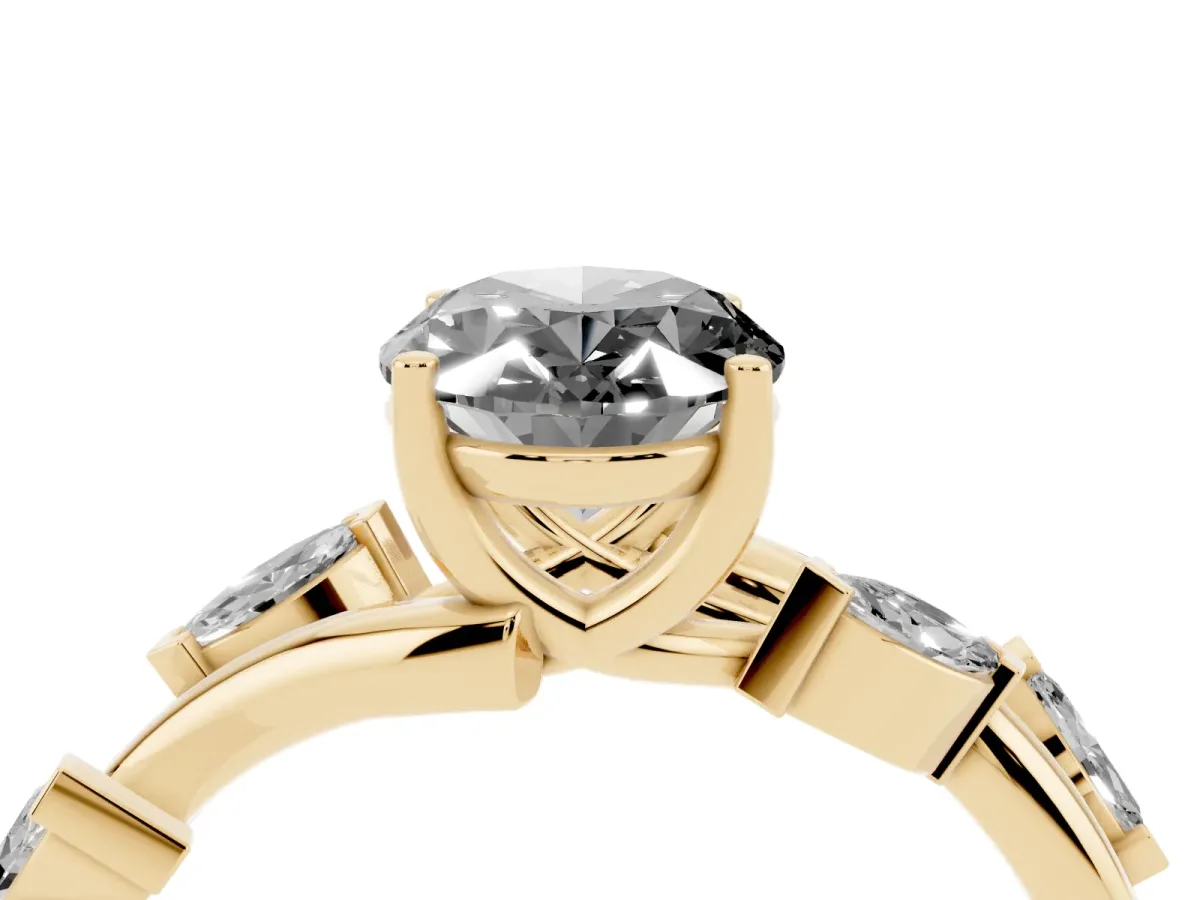 Fancy Black Oval Cut Solitaire Twisted Band Marquise Accent Prong Setting Ring Yellow gold